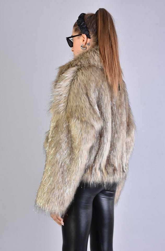 A34Q LW526 SAND Lined Faux Fur Lurex Coat Woman 983 Coats & Jackets Jackets Woman LA HAINE INSIDE US TEPHRA