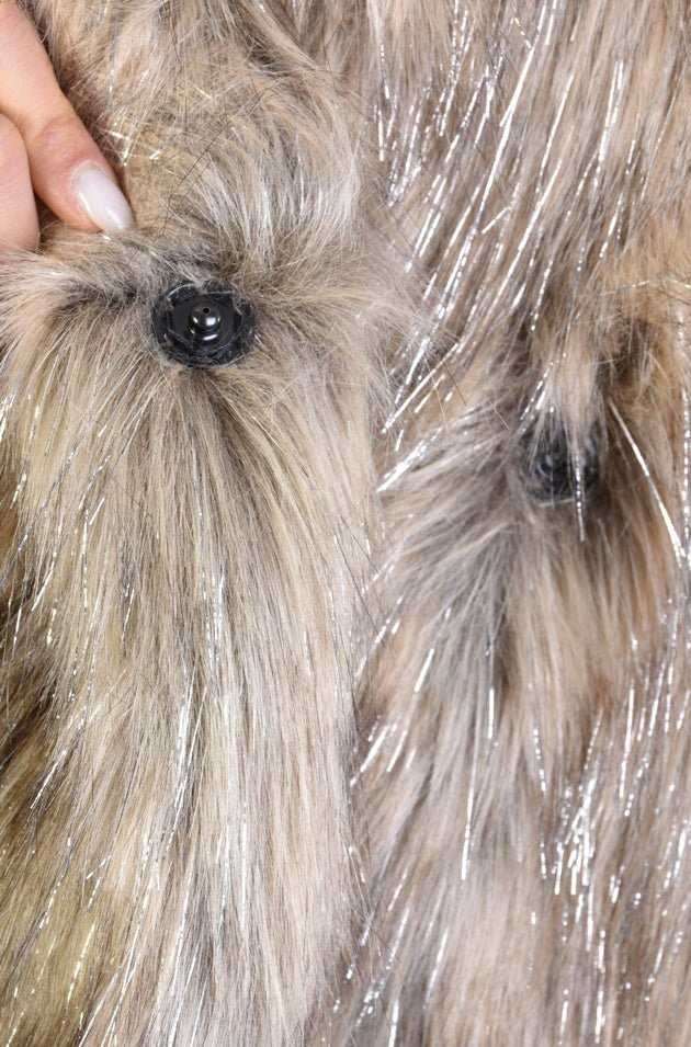 A34Q LW526 SAND Lined Faux Fur Lurex Coat Woman