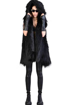 A34Q LW527 BLACK Lined Faux Fur Sleeveless Coat