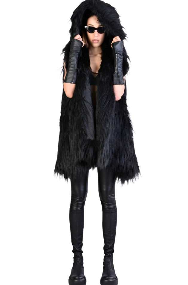 A34Q LW527 BLACK Lined Faux Fur Sleeveless Coat 939 Coats & Jackets Jackets Woman LA HAINE INSIDE US TEPHRA