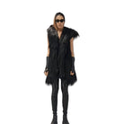 A34Q LW527 BLACK Lined Faux Fur Sleeveless Coat