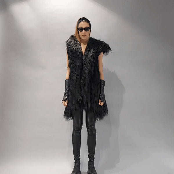 A34Q LW527 BLACK Lined Faux Fur Sleeveless Coat 939 Coats & Jackets Jackets Woman LA HAINE INSIDE US TEPHRA