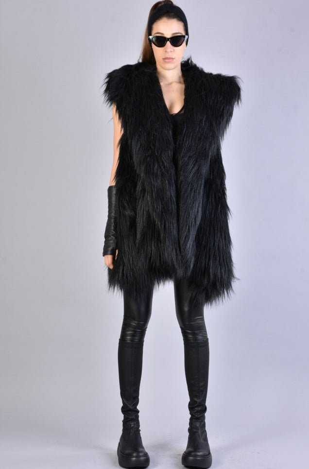 A34Q LW527 BLACK Lined Faux Fur Sleeveless Coat 939 Coats & Jackets Jackets Woman LA HAINE INSIDE US TEPHRA