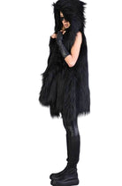 A34Q LW527 BLACK Lined Faux Fur Sleeveless Coat