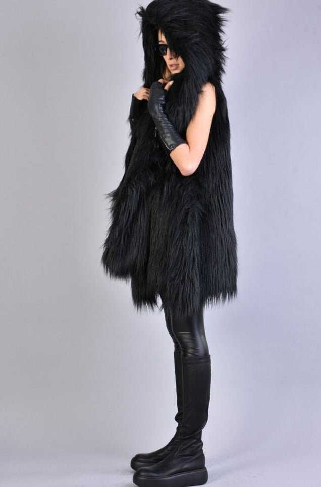 A34Q LW527 BLACK Lined Faux Fur Sleeveless Coat 939 Coats & Jackets Jackets Woman LA HAINE INSIDE US TEPHRA