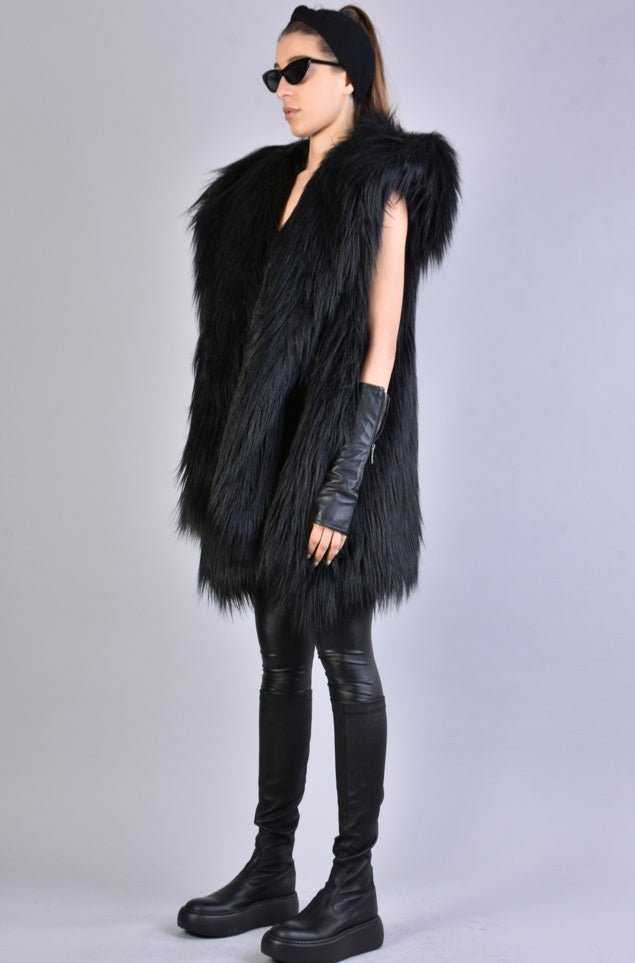 A34Q LW527 BLACK Lined Faux Fur Sleeveless Coat 939 Coats & Jackets Jackets Woman LA HAINE INSIDE US TEPHRA