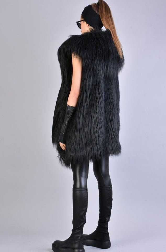 A34Q LW527 BLACK Lined Faux Fur Sleeveless Coat 939 Coats & Jackets Jackets Woman LA HAINE INSIDE US TEPHRA