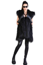 A34Q LW527 BLACK Lined Faux Fur Sleeveless Coat