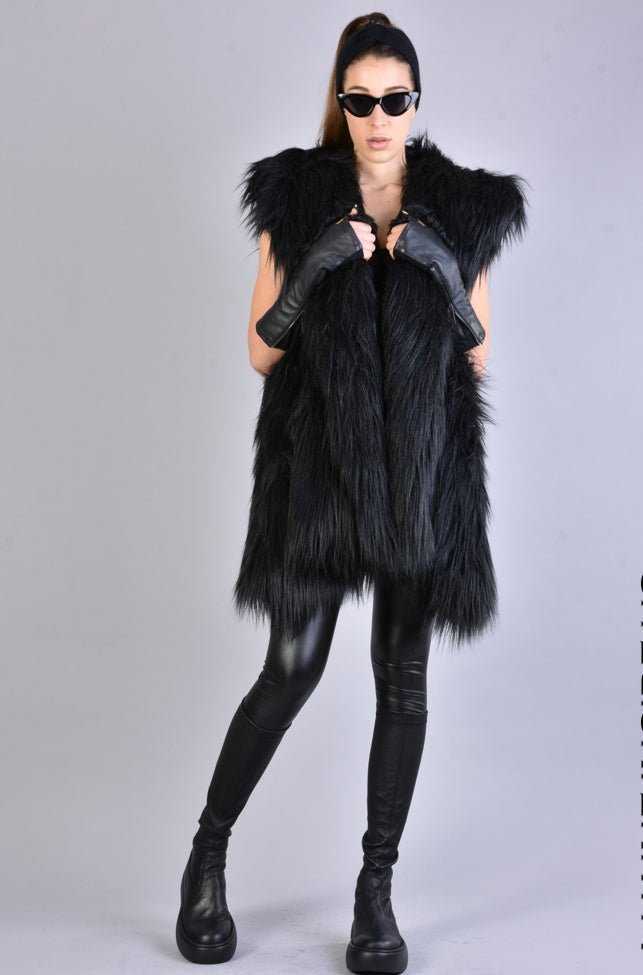 A34Q LW527 BLACK Lined Faux Fur Sleeveless Coat 939 Coats & Jackets Jackets Woman LA HAINE INSIDE US TEPHRA