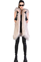 A34Q LW52723 SAND Lined Faux Fur Sleeveless Coat