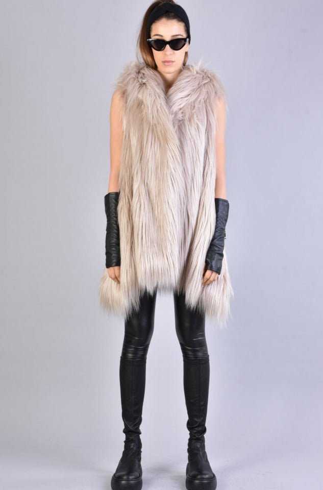 A34Q LW52723 SAND Lined Faux Fur Sleeveless Coat 939 Coats & Jackets Jackets Woman LA HAINE INSIDE US TEPHRA