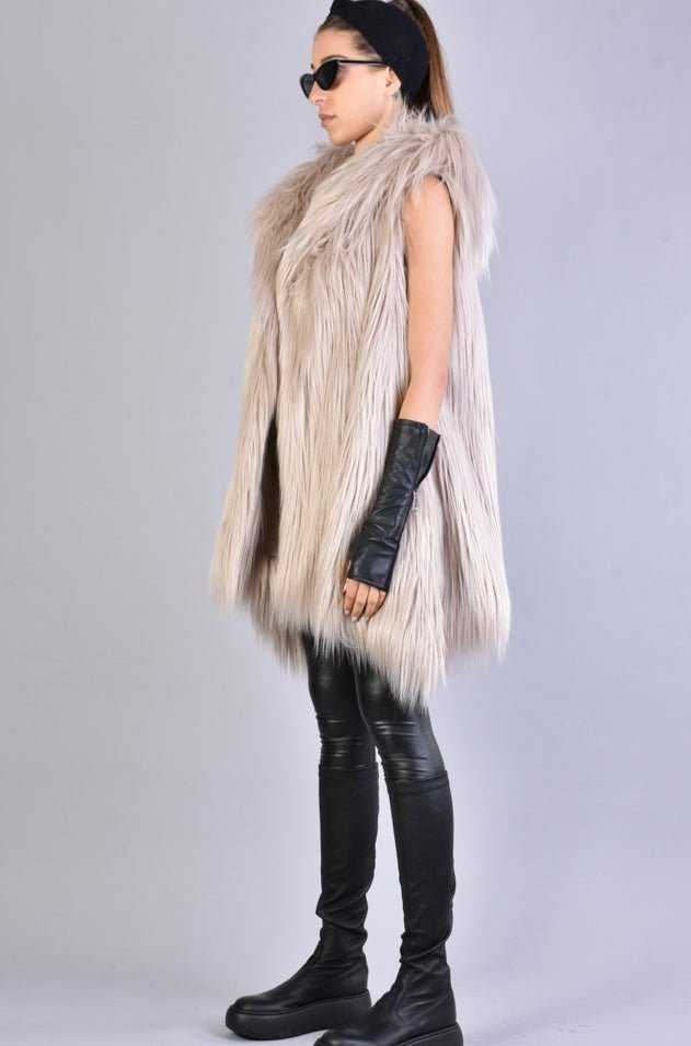 A34Q LW52723 SAND Lined Faux Fur Sleeveless Coat 939 Coats & Jackets Jackets Woman LA HAINE INSIDE US TEPHRA