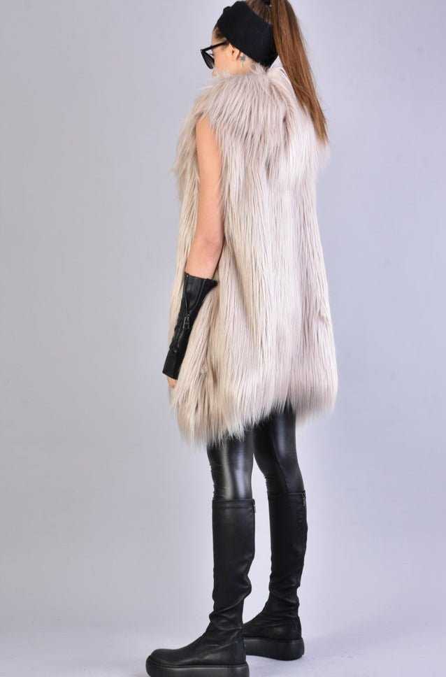 A34Q LW52723 SAND Lined Faux Fur Sleeveless Coat 939 Coats & Jackets Jackets Woman LA HAINE INSIDE US TEPHRA