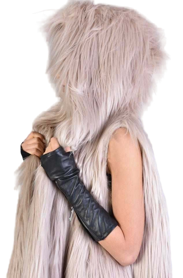 A34Q LW52723 SAND Lined Faux Fur Sleeveless Coat