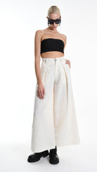 A34R W500025 TROUSER Wide Cotton Jacquard Ecru