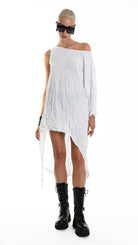 A34R W504425 DRESS Asymmetric Cotton Organic Crumpled White