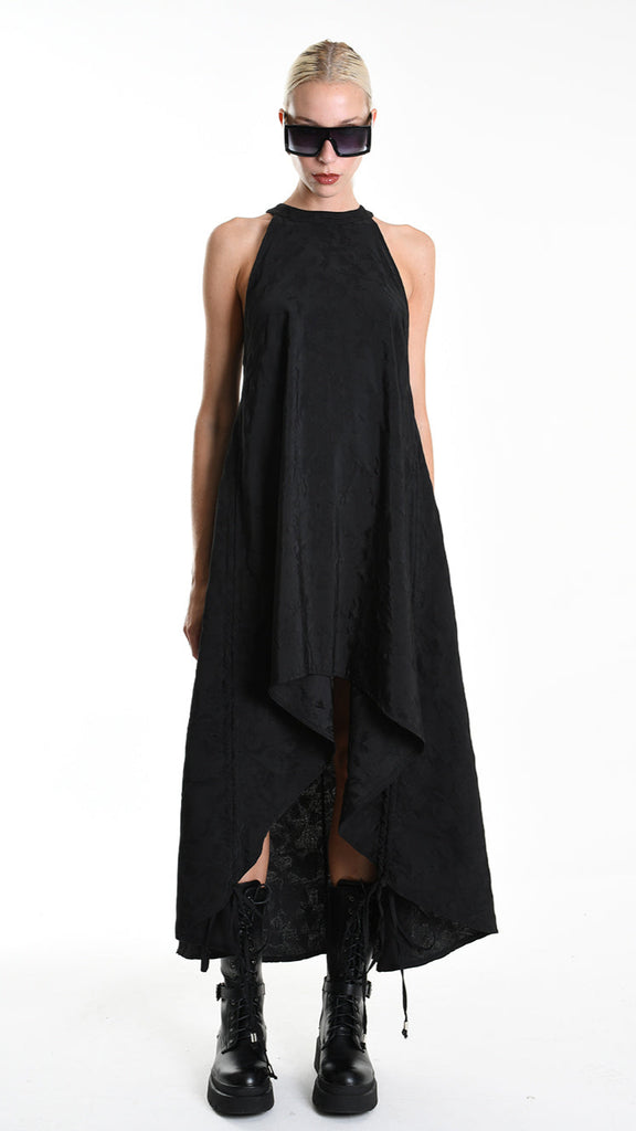 A34R W507225 DRESS Asymmetric Cotton-Viscose Jacquard Black.