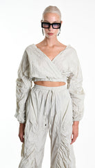 A34R W509325 TOP Crop Taffeta Crumpled Sand