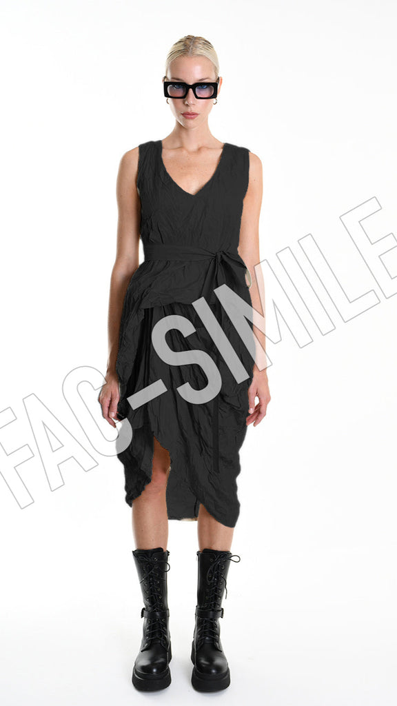 A34R W509425 DRESS Asymmetric Taffeta Crumpled Black.