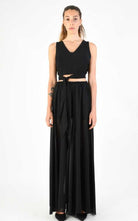A34V LW73824 TOP Crop Asymmetric Georgette Doubled Black