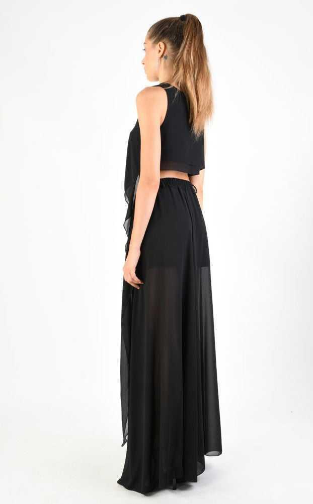 A34V LW73824 TOP Crop Asymmetric Georgette Doubled Black