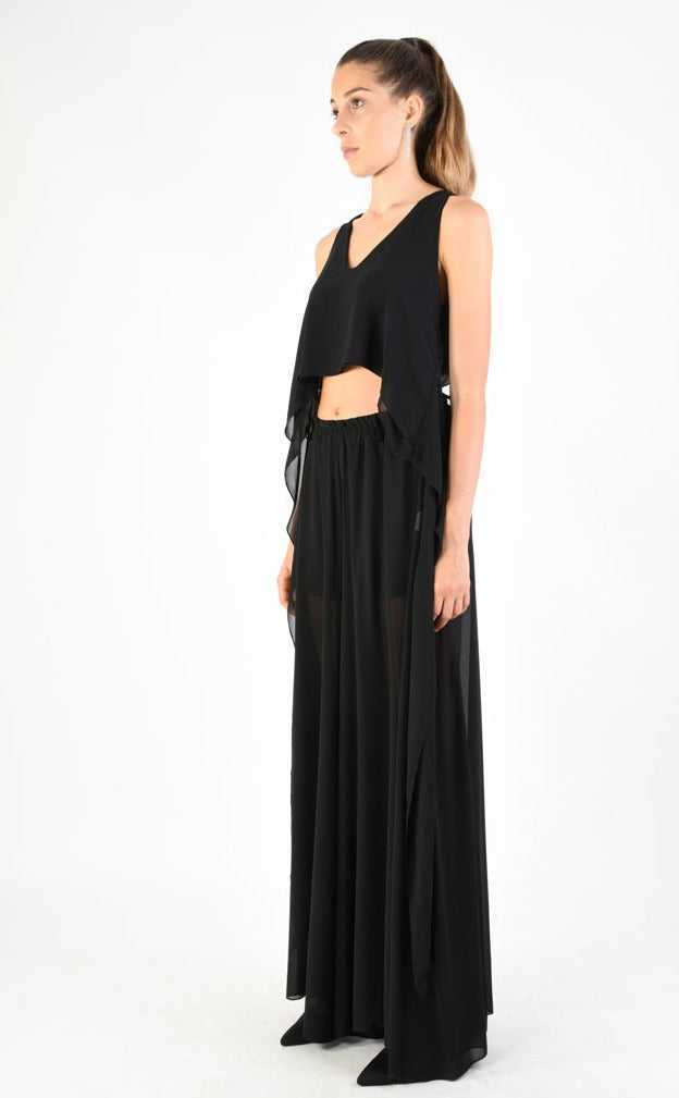 A34V LW73824 TOP Crop Asymmetric Georgette Doubled Black.