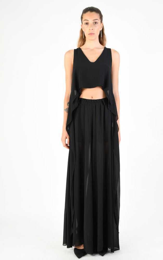 A34V LW73824 TOP Crop Asymmetric Georgette Doubled Black