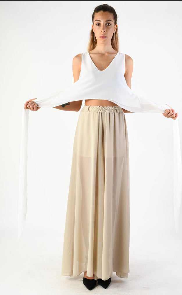 A34V LW73824 TOP Crop Asymmetric Georgette Doubled White.