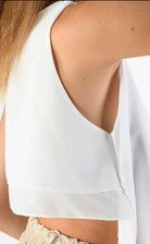 A34V LW73824 TOP Crop Asymmetric Georgette Doubled White