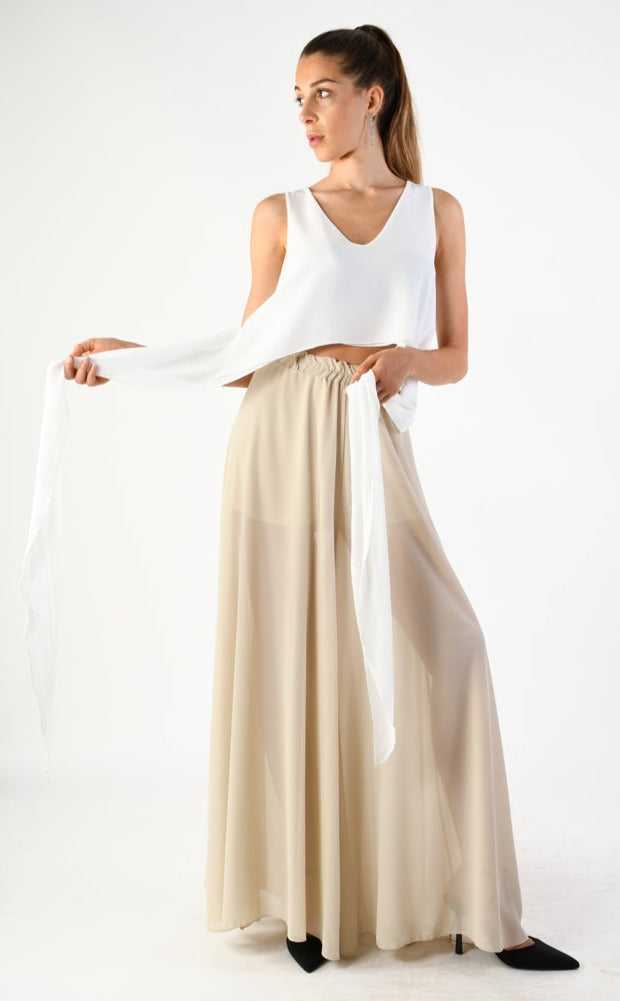 A34V LW73824 TOP Crop Asymmetric Georgette Doubled White.