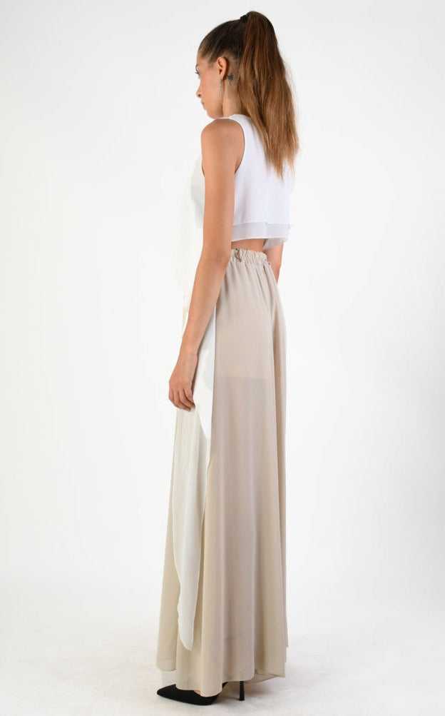 A34V LW73824 TOP Crop Asymmetric Georgette Doubled White.