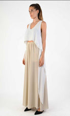 A34V LW73824 TOP Crop Asymmetric Georgette Doubled White