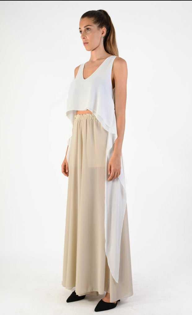 A34V LW73824 TOP Crop Asymmetric Georgette Doubled White