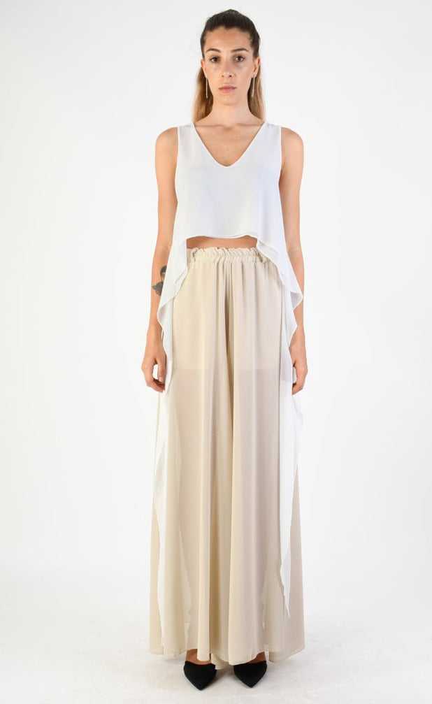 A34V LW73824 TOP Crop Asymmetric Georgette Doubled White.