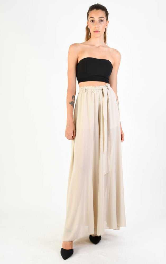 Georgette and jersey viscose sand trousers, stylish and elegant.