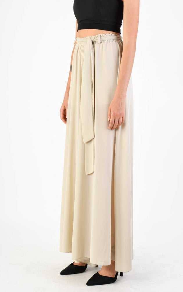 Georgette and jersey viscose sand trousers by LA HAINE INSIDE US, stylish and comfortable.