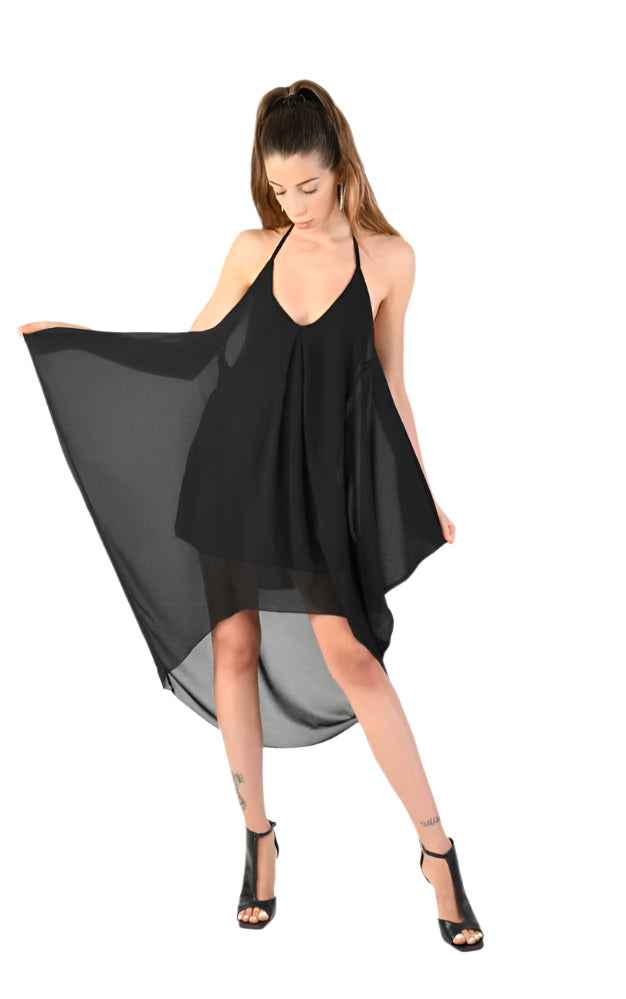 A34V LW74124 Dress Asymmetric Doubled Georgette Black