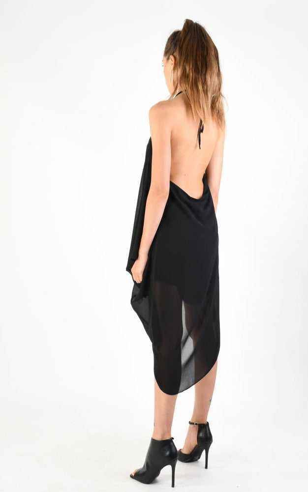A34V LW74124 Dress Asymmetric Doubled Georgette Black