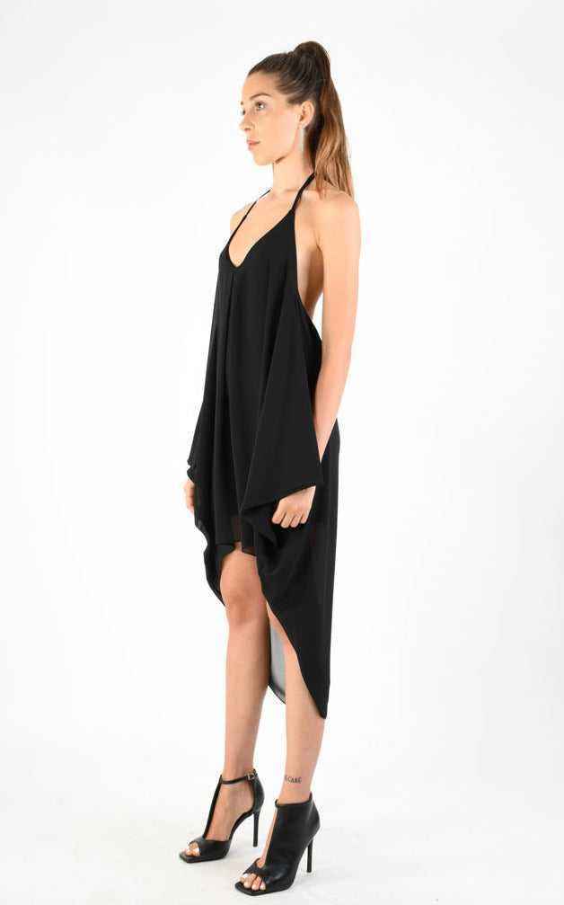 A34V LW74124 Dress Asymmetric Doubled Georgette Black