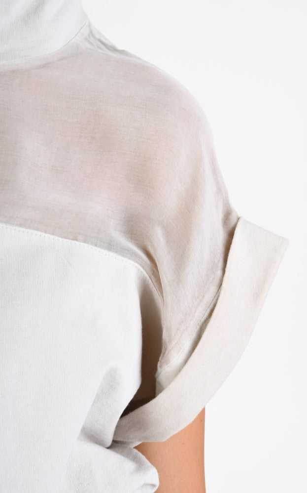 A34V LW74324 Tunic Crop Sleeveless Fleece Stretch Dyed Sand