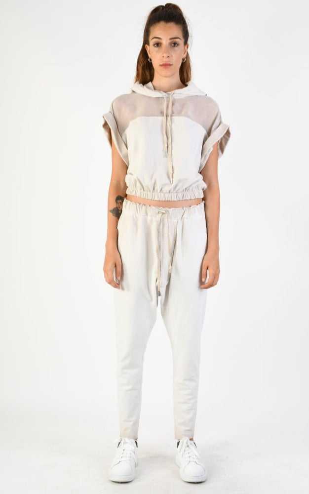 A34V LW74324 Tunic Crop Sleeveless Fleece Stretch Dyed Sand