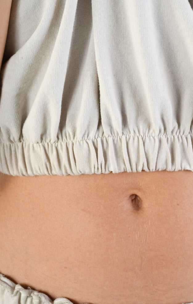 A34V LW74324 Tunic Crop Sleeveless Fleece Stretch Dyed Sand