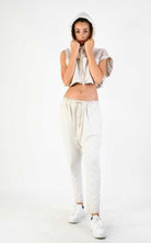 A34V LW74324 Tunic Crop Sleeveless Fleece Stretch Dyed Sand