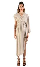 4V LW765 Dress Asymmetric Viscose Crepe Sand