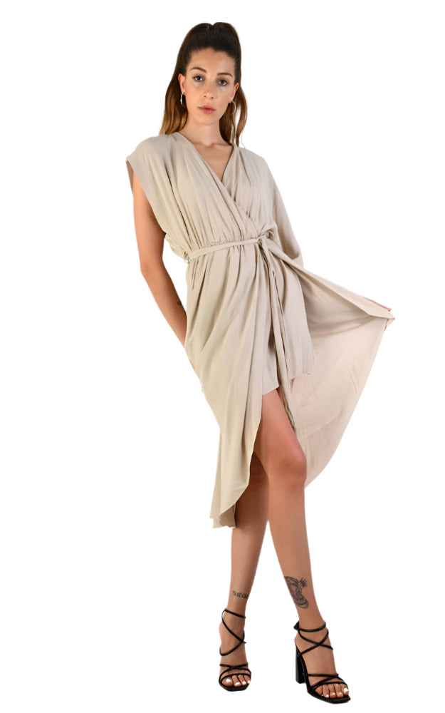 4V LW765 Dress Asymmetric Viscose Crepe Sand