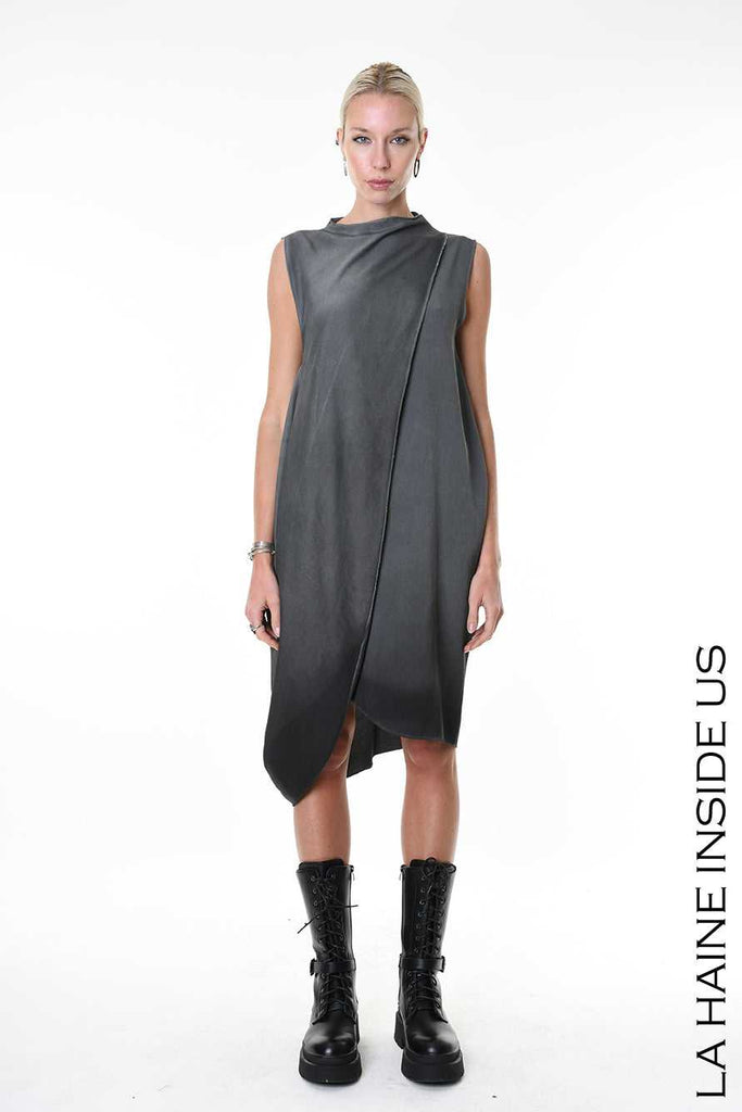 A34V LW91725 DRESS Over Asymmetric Satin Devore Degrade Grey 172 Dresses Dress Woman LA HAINE INSIDE US TEPHRA