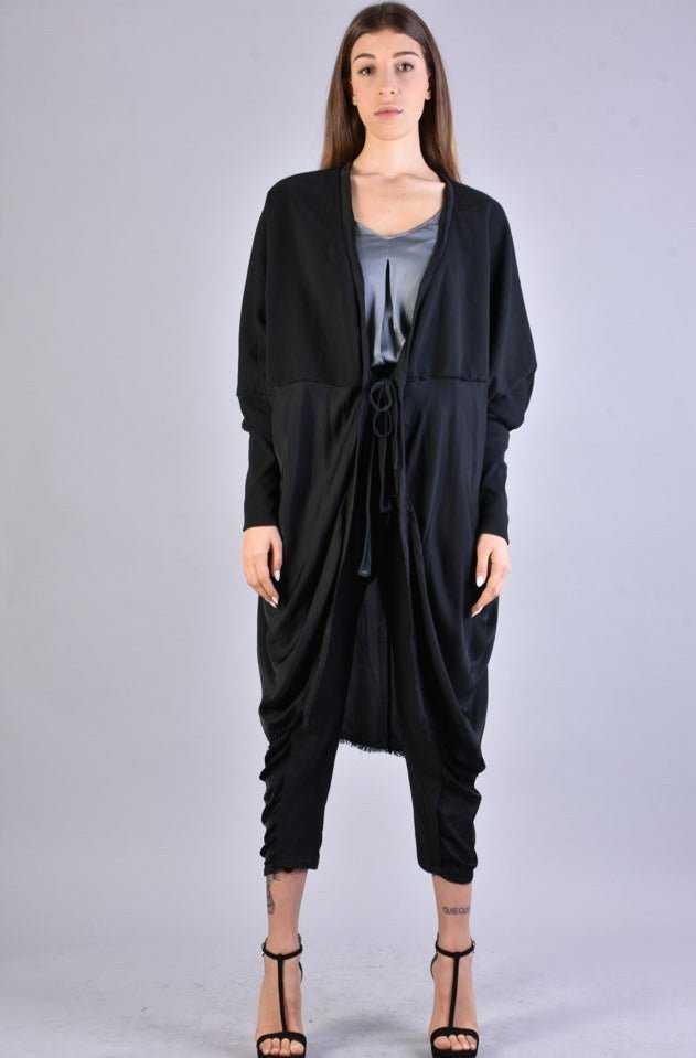 A39B SM168 BLACK Asymmetric Fleece Cardigan.