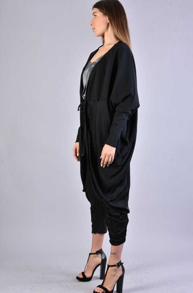 A39B SM168 BLACK Asymmetric Fleece Cardigan.