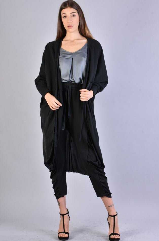 A39B SM168 BLACK Asymmetric Fleece Cardigan.