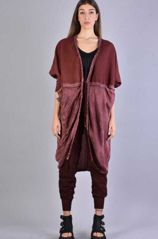 A39B SM168 BLOOD Oversize Asymmetric Fleece Cardigan.